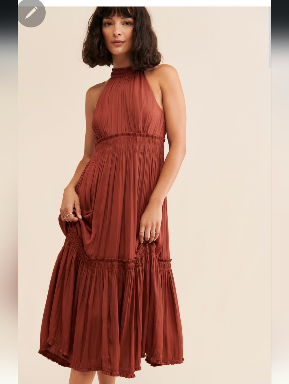 Anthropologie Tiered Halter Dress Rust/Rose